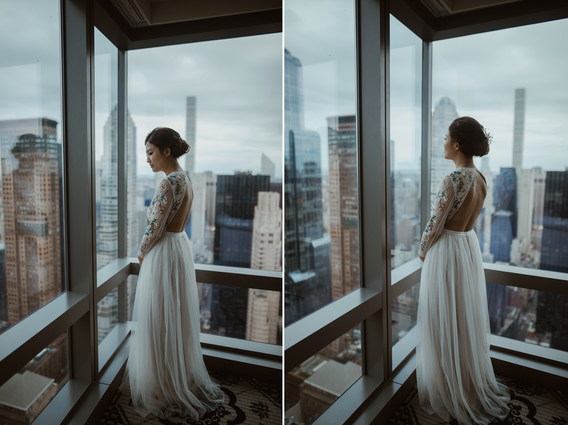 NYC Elopement Bride getting ready Needle & Thread London Dress